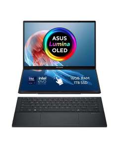 ASUS Zenbook Duo OLED UX8406CA-QL135W - 180-degree hinge design - Intel Core Ultra 7 - 255H / up to 5.1 GHz - Evo - Win 11 Home - Arc Graphics 140T - 16 GB RAM - 1 TB SSD NVMe - 14" OLED touchscreen 1920 x 1200 @ 120 Hz - Wi-Fi 7, Bluetooth - inkwell grey