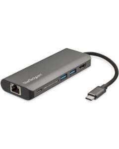 StarTech.com USB C Multiport Adapter - USB-C Travel Dock to 4K HDMI, 3x USB 3.0 Hub, SD/SDHC, GbE, 60W PD 3.0 Pass-Through - USB Type-C/Thun